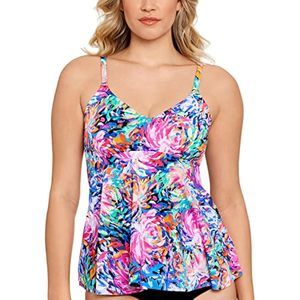 $72 Swim Solutions Printed Lined V Neck Adjustable Underwire Tankini Top Size 8